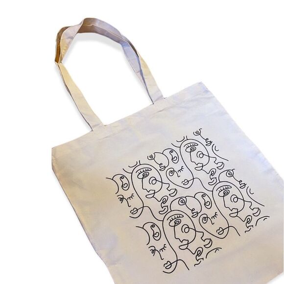 NWT Wool + Pepper Co. Abstract Faces Reusable Cotton Tote Bag - Picture 3 of 3